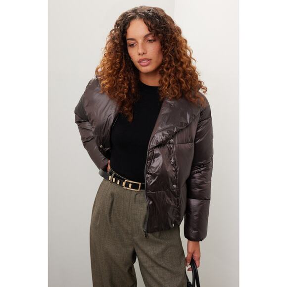 SAVE THE DUCK Ishya Puffer Black Brown Copper Moto Quilted Coat Jacket Size S - Picture 2 of 14